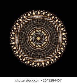 Luxurious Golden Mandala Ornament on Black Background