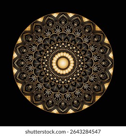 Luxurious Golden Mandala Ornament on Black Background