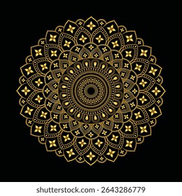 Luxurious Golden Mandala Ornament on Black Background