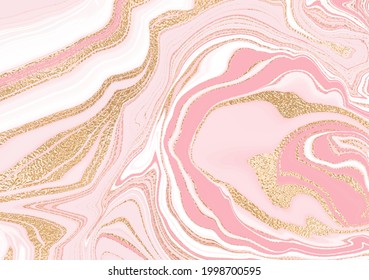 Luxurious golden marble texture. Abstract pink marble with gold. Vector abstract shiny pattern. Elegant design. Light pink background. Vector cover.