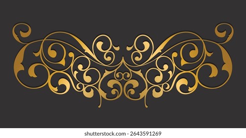 A luxurious golden ornate flourish with intricate swirls and elegant curves, suitable for decorative design elements