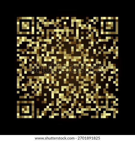 Luxurious golden QR code rendered in pixel style with radiant glow on black backdrop.