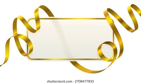 La lujosa cinta dorada enmarca un espacio en blanco en blanco, perfecto para anuncios festivos o invitaciones elegantes. Ilustración vectorial