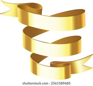 Luxurious golden ribbon swirls and waves, creating elegant curves against a pristine white backdrop, symbolizing celebration, luxury, and achievement