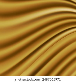 Textura de seda dorada de lujo con ondas fluidas elegantes, creando un encanto exclusivo y sofisticado. Ilustración vectorial detallada.