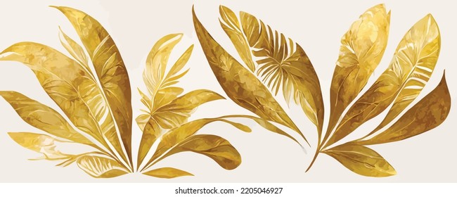 luxurious golden tropical leaves on a white background