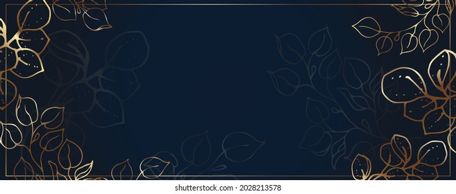 Luxurious golden wallpaper. Dark background and golden branches. Gold leaf murals with shiny light art texture. Modern art mural wallpaper. Vector illustration.