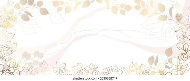 Luxurious golden wallpaper. White background. Gold leaves wall art with shiny golden light texture. Modern art mural wallpaper. Abstract vector illustration.