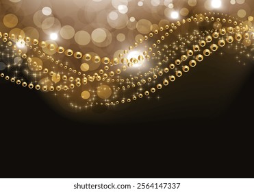 Luxurious golden waves and sparkling lights over a black background. Perfect for festive designs, holiday themes, luxury concepts, or celebration-oriented projects.