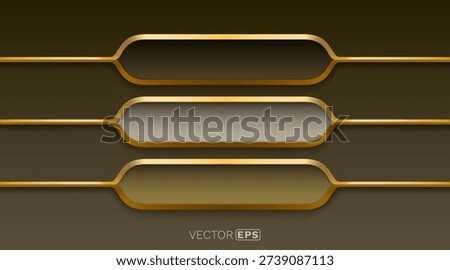 Luxurious golden-framed horizontal buttons on a dark background. Modern abstract design. Vector illustration.