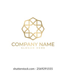 A luxurious, gold-toned logo featuring an intricate, symmetrical Arabic ornament. conveys heritage, sophistication, and timeless elegance, for businesses in luxury goods, hospitality, or cultural