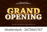 Luxurious Grand Opening editable text effect in a bold 3D golden style for graphic design