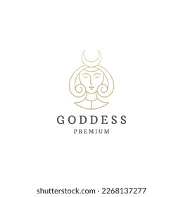 Luxurious greek goddess woman with line style logo icon design template flat vector