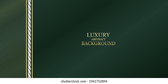 Luxurious green background with a combination of gold lines and mesh. Abstract modern background.