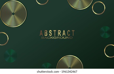 Luxurious green background with combinations of gold rings. Abstract modern background.