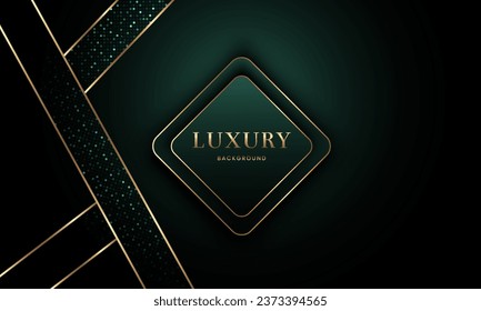 Luxurious green background with gold lines with sequins. realistic cut paper concept in 3D style.