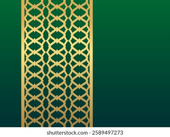 A luxurious green background with an ornate gold pattern, perfect for Islamic-themed projects, Ramadan, or elegant designs. This intricate design adds a touch of sophistication and cultural richness