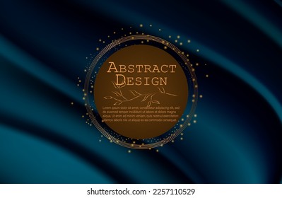 luxurious green fabric. a golden branch on a blue fabric background and a round shape. modern background with shine. product presentation. vector illustration