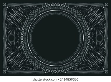 luxurious hipster metallic electrical technology geometric vector frame,circle gate , border,futuristic, label for your logo, badge or crest for club, bar, cafe