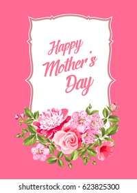 Luxurious holiday card of circle floral label. Happy mother's day. Vector illustration.