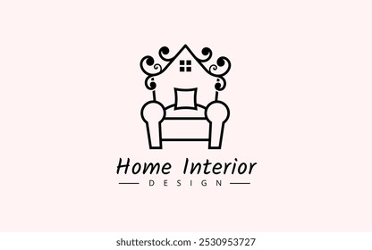 Diseño De Logotipo De Interior De Lujo Con Sofá De Lujo Y Concepto De Casa, Logotipo De Decoración Del Hogar De Línea Simple