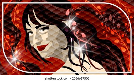 luxurious impressionist woman portrait in white art frame. postcard, poster, banner, template for your projects. vector 