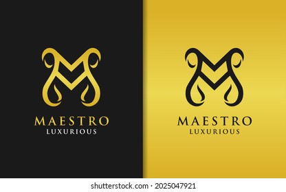 Luxurious Initial Letter M Logo Design with Elegant Gold Color.