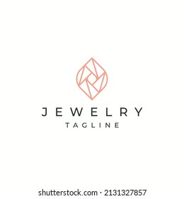 Luxurious jewelry with line art style logo icon design template. Elegant, gold, flat vector