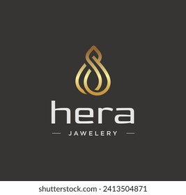 Luxurious jewelry with line art style logo icon design template. Elegant, gold, flat vector