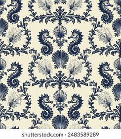 Luxurious lace vector nautical pattern in Victorian style. Print for any surfaces. 