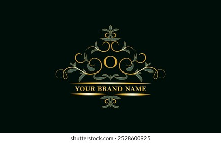 Luxurious leafy ornament with the initial letter O. Decorative frame. Template for brand logo, monograms, flyers, etc.