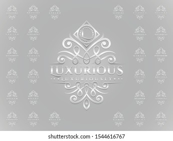 Luxurious Letter Logo Set with silver embossed style ornament vector