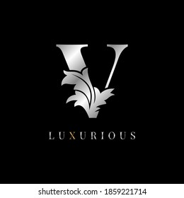 luxurious letter V vintage floral decoration victory brand boutique logo spa beauty care salon make up artist identity design element cottage initial bridal wedding gown designer