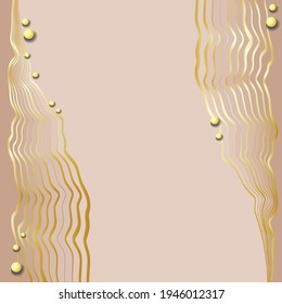 Luxurious light golden background abstract art vector. Line design with gold polka dots. Design for wall art, cover art, home decor, prints and wallpapers
