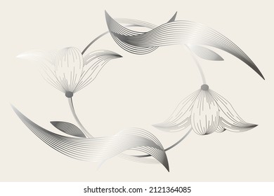 Luxurious line art in the form of a plant. Leaves and flower pattern vector illustration in grunge style. Beautiful vector illustration for invitations for the holidays, wedding, sale.