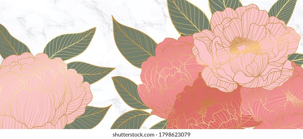 Luxurious line arts background design with peony flower spherical composition for wallpaper, textiles, paper and prints. Vintage vactor illustration. 