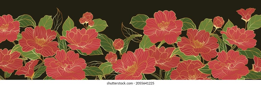 Diseño de fondo de líneas lujosas con composición esférica de flores de peón para papel de paredes, textiles, papel y estampados. Ilustración vectorial vintage. 