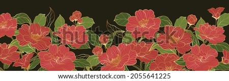 Luxurious line arts background design with peony flower spherical composition for wallpaper, textiles, paper and prints. Vintage vector illustration. 