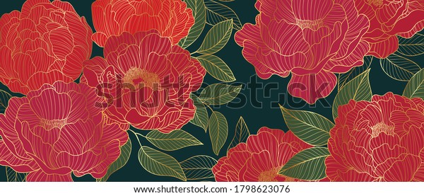 Luxurious line arts background design with\
peony flower spherical composition for wallpaper, textiles, paper\
and prints. Vintage vector illustration.\
