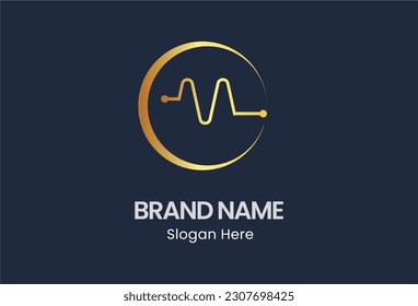 a luxurious logo design featuring a gold line that forms a simple and modern shape of a sea water wave enclosed within a circle. The design conveys an elegant and refined aesthetic, with the use of go