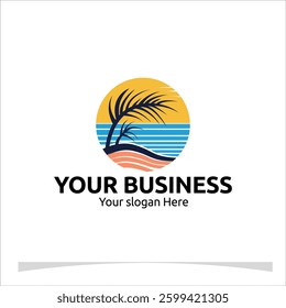A luxurious logo featuring tall palm leaves swaying, with ocean waves in the background For your Company