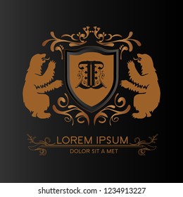 luxurious logo with golden frame with bears