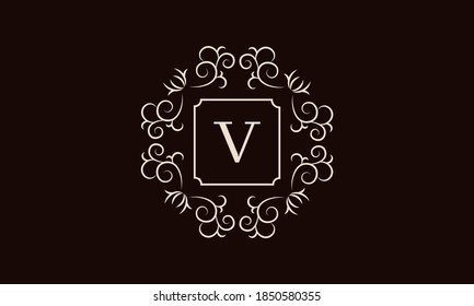 Logotipo lujoso con la letra V. Ornamento elegante, monograma para la marca de la empresa, signo de hotel, emblema. Ilustración vectorial.
