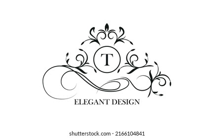 Luxurious logo in vintage style with the initials T. Exquisite vector monogram, frame, label, emblem for the design concept of a boutique, hotel, business.