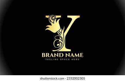 luxurious looking letter Y logo in gold color