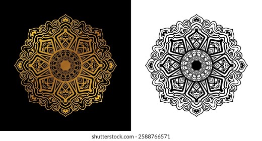 Luxurious Mandala Art Design in Golden and Black Color