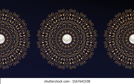 Luxurious Mandala With Pearl in Middle. Gold Color Mandala Design. Vector Ornamental Design. 