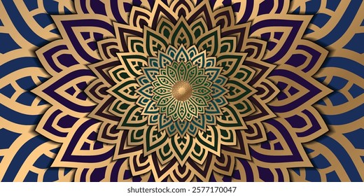 Luxurious mandala wallpaper with golden arabesque patterns, element for invitation, meditation poster, yoga, wedding, book cover, cover page, luxury mandala art illustration vector art