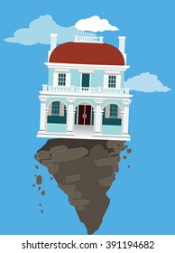 Luxurious mansion teetering on an unstable land, EPS 8 vector illustration