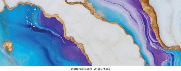 Luxurious marble resin geode and abstract functional art, watercolor geode painting. Abstract blue liquid watercolor background with golden foil texture. High resolution luxurious marble.